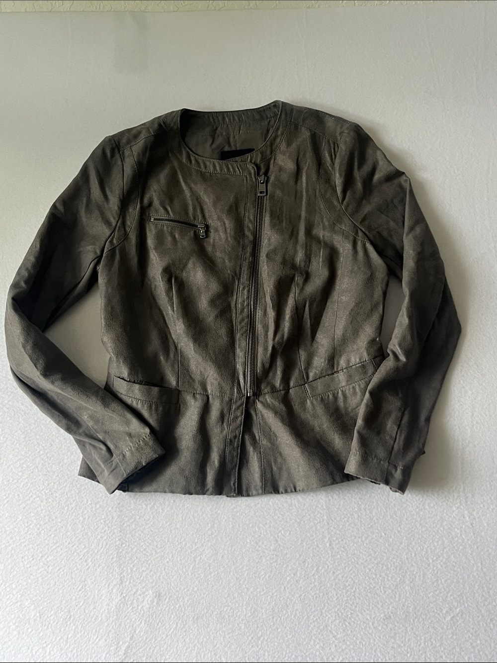 DKNY Gray Faux Suede Zip-Front Jacket